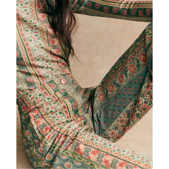 NWT Sezane Floral Green Wide-Leg Horacio Trouser Pants - Picture 3 of 5